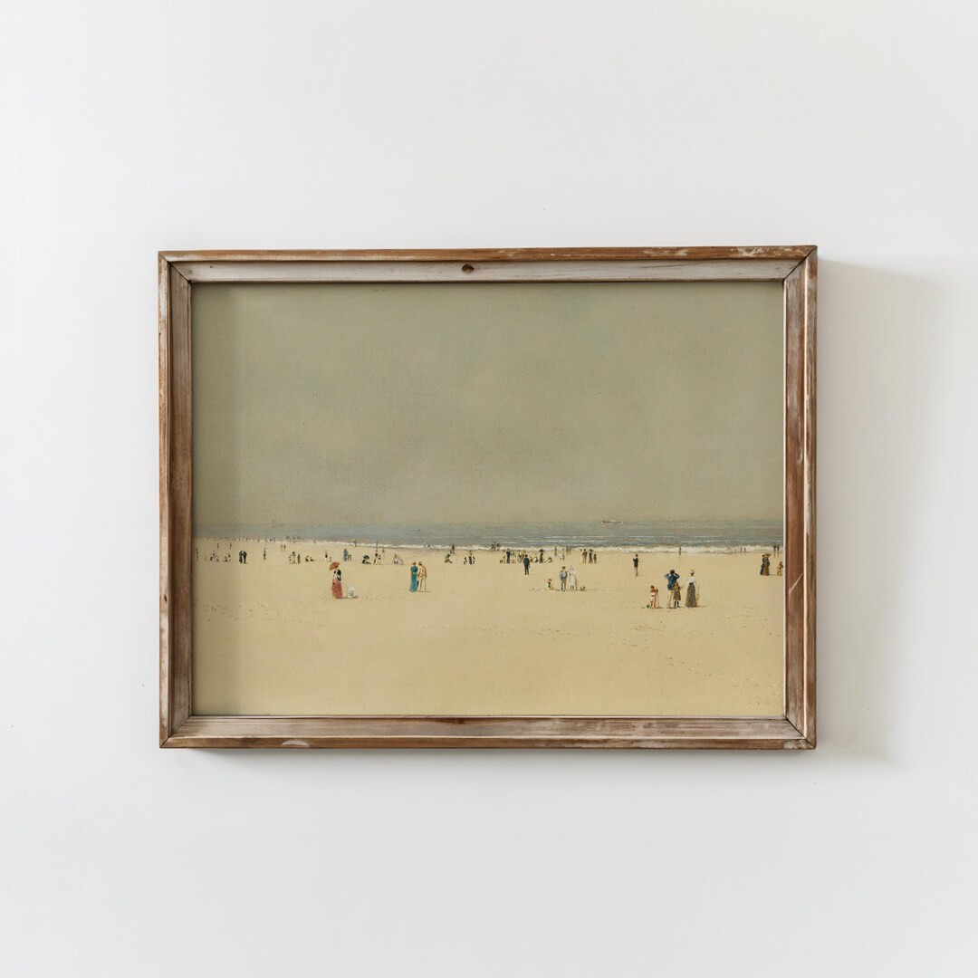 Antique Coastal Painting Printable Vintage Beach Oil Art for Neutral Wall Decor Digital Download ... | Etsy (US)