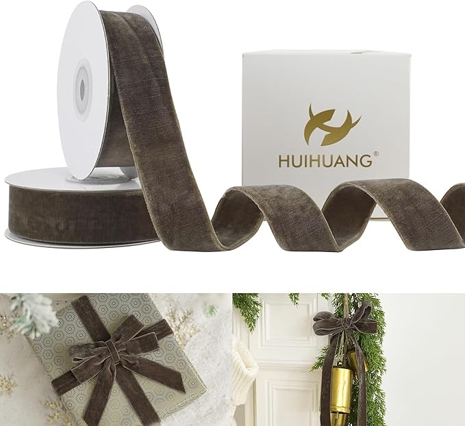 HUIHUANG Dark Brown Velvet Ribbon 1 inch Double Face Thick Velvet Ribbon Brown Ribbon for Fall De... | Amazon (US)
