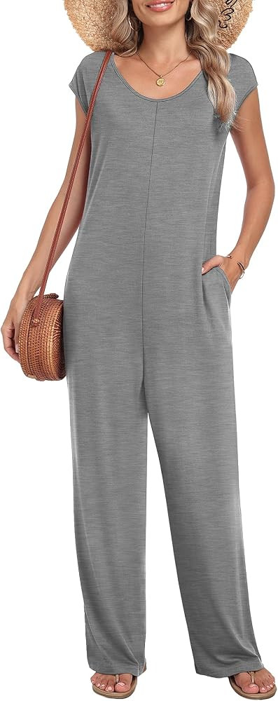 LILBETTER Women's Jumpsuits Casual Summer Dressy Cap Sleeve Overalls | Amazon (US)
