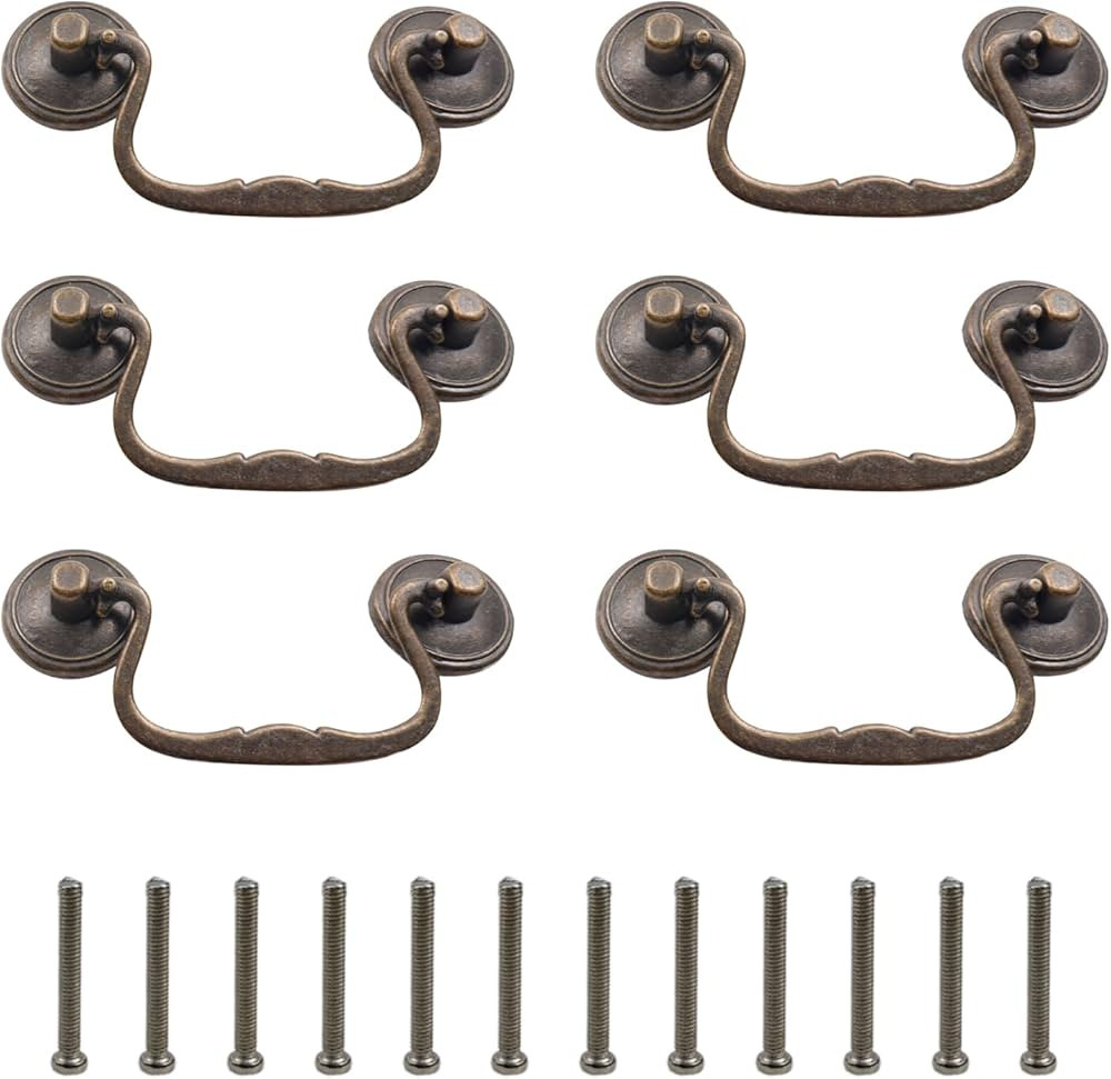 6 Pcs Antique Bail Handle Drop Pulls Vintage Bronze Drop Bail Drawer Pulls Cabinet Pull Handles f... | Amazon (US)
