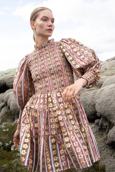 Smocked Flirty 3/4 Sleeve- Petal Olive | Oliphant Design