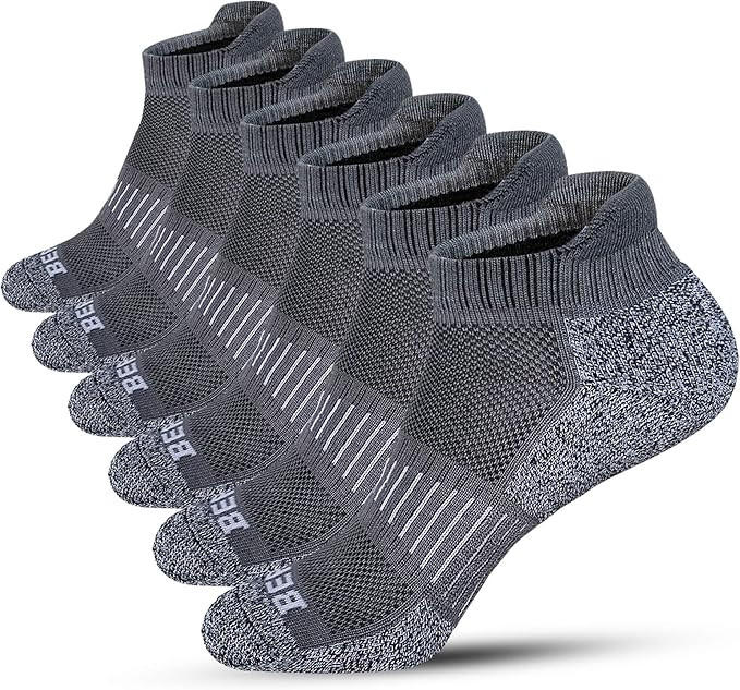 BERING Men's Ankle Socks Thick Cushioned Athletic Socks for Running, Walking, Workout (6 Pairs) | Amazon (US)