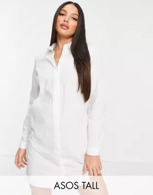 ASOS DESIGN Tall cotton mini shirt dress in white | ASOS (Global)
