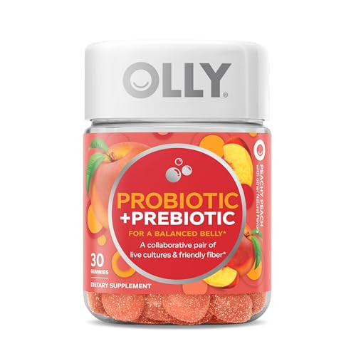 OLLY Probiotic + Prebiotic Gummy, Digestive Support and Gut Health, 500 Million CFUs, Fiber, Adult Chewable Supplement for Men and Women, Peach, 30 Day Supply - 30 Count | Amazon (US)