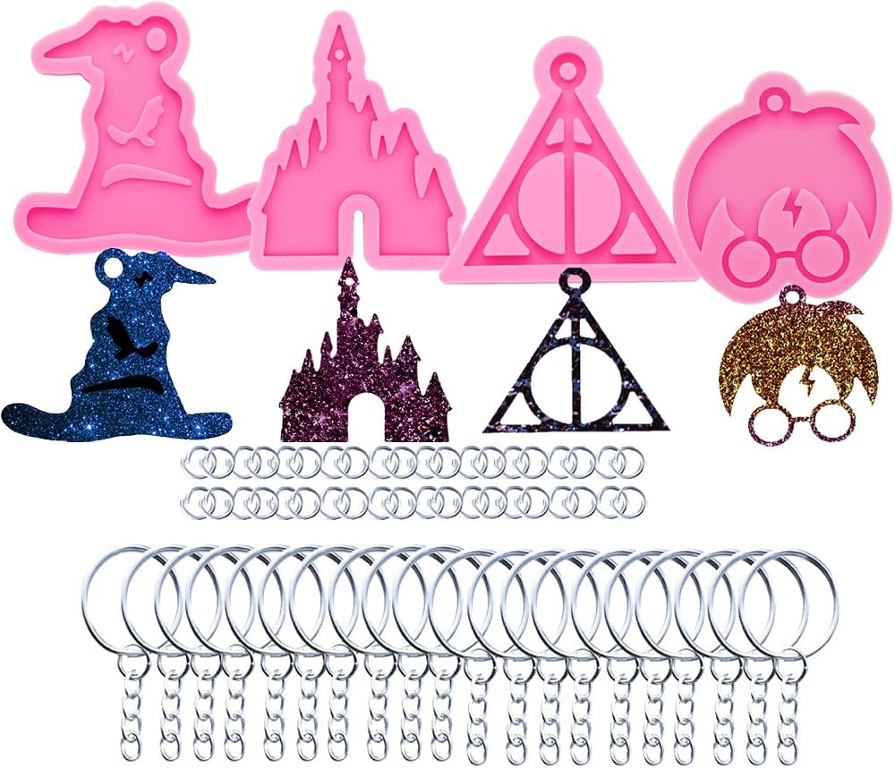 AMZTOART 4pc Glossy Magic Boy Witch Hat Keychain Silicone Mold with Hole for DIY Pendant Castle C... | Amazon (US)