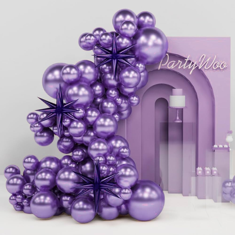 PartyWoo Metallic Purple Balloons, 130 pcs 22 Inch Star Balloons and Purple Balloons Different Si... | Amazon (US)