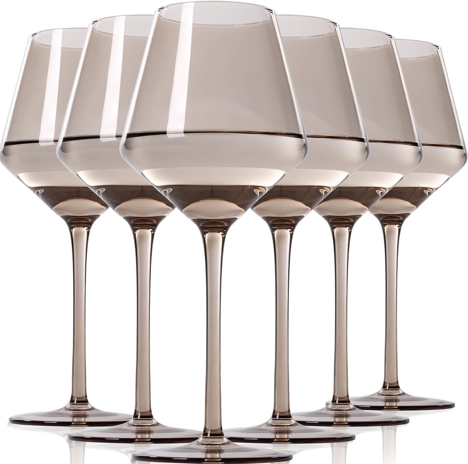 Smokey Grey Wine Glasses Set of 6-【Hand Blown】 Crystal Wine Glasses With Tall Long Stem,Smoke... | Amazon (US)