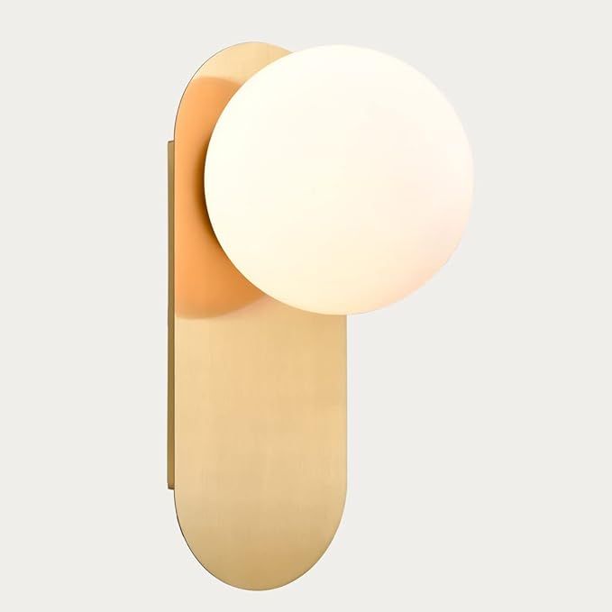 HOLKIRT Modern Wall Light Brass Wall Sconce with White Opal Glass Globe | Amazon (US)