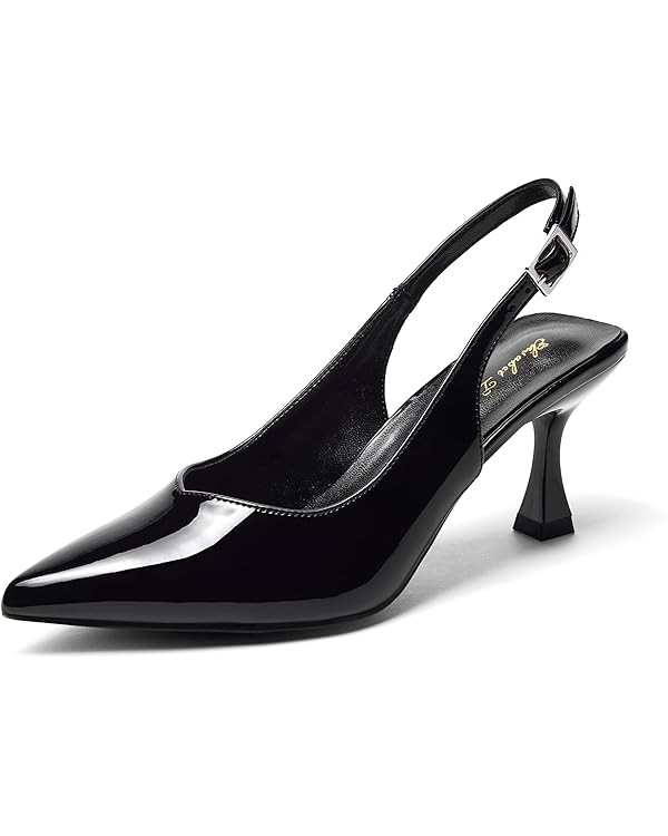 Elisabet Tang Women's Kitten Heel Slingback Low Pumps 3 Inches Stiletto Pointed Closed Toe Elegan... | Amazon (US)