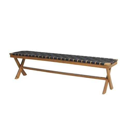 Christopher Knight Home Jeffery Outdoor Acacia Wood Bench with Rope Seating, Black and Teak 61x13.75x16.25 inches | Amazon (US)