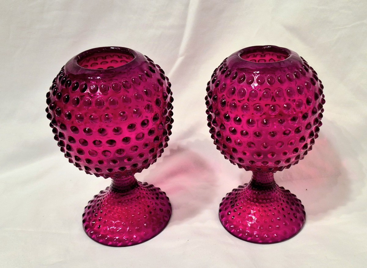 2 Duncan & Miller Glass American Hobnail Footed Ivy Pedestal Ball Ruby Red Vtg | eBay | eBay US