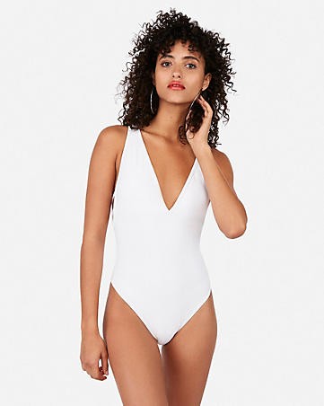 deep v ultra high leg one-piece swimsuit | Express