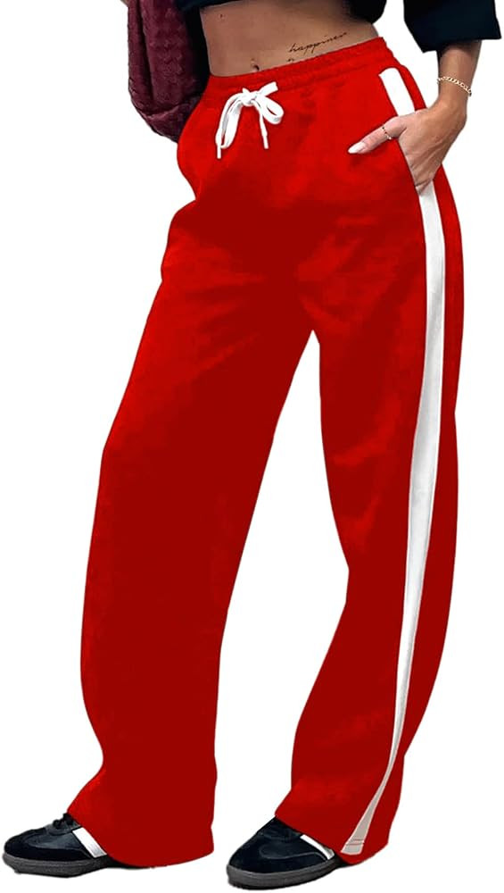 SOFIA'S CHOICE Drawstring Sweatpants Side Stripe Pants Wide Leg Track Pants | Amazon (US)