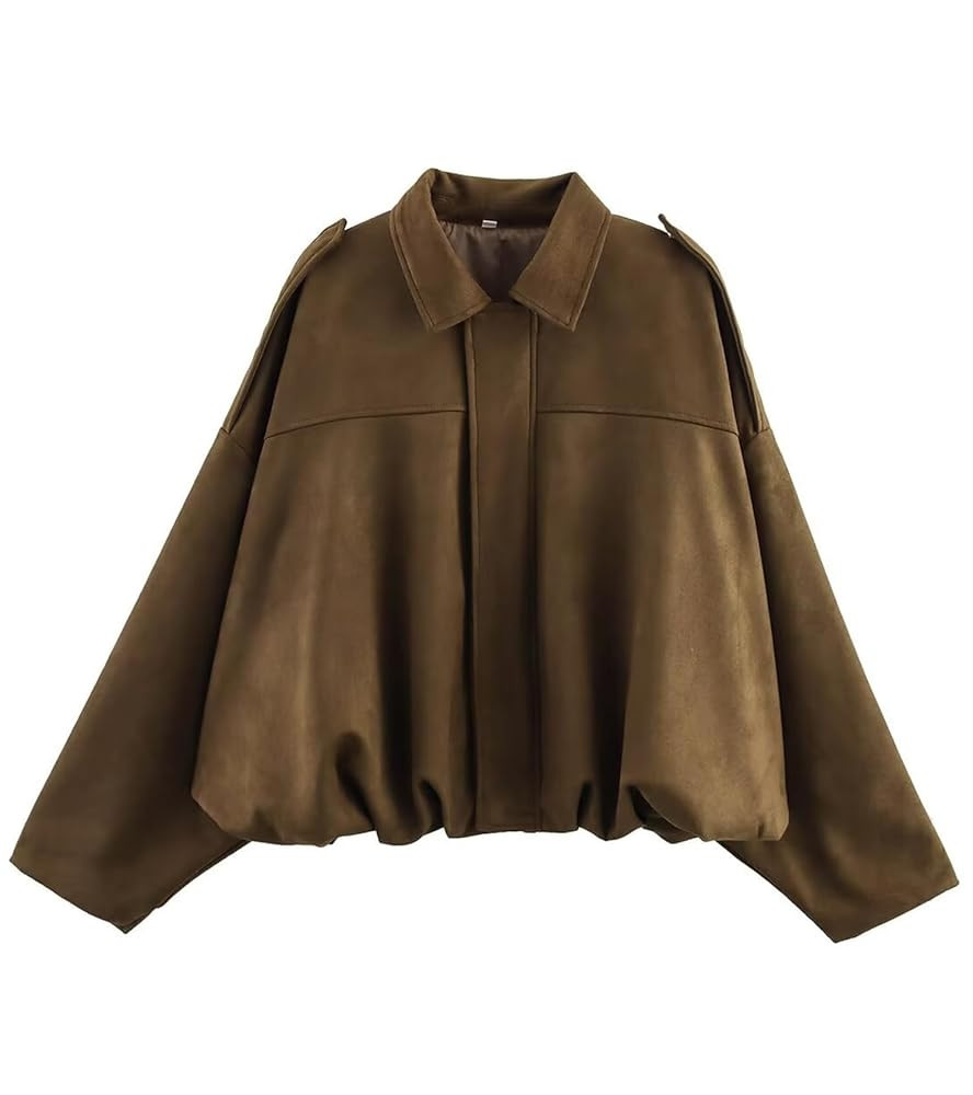 Womens Suede Zipperd Bomber Jacket Lapel Long Sleeve Motorcycle Cropped Coat Y2k Going Out Jacket... | Amazon (US)