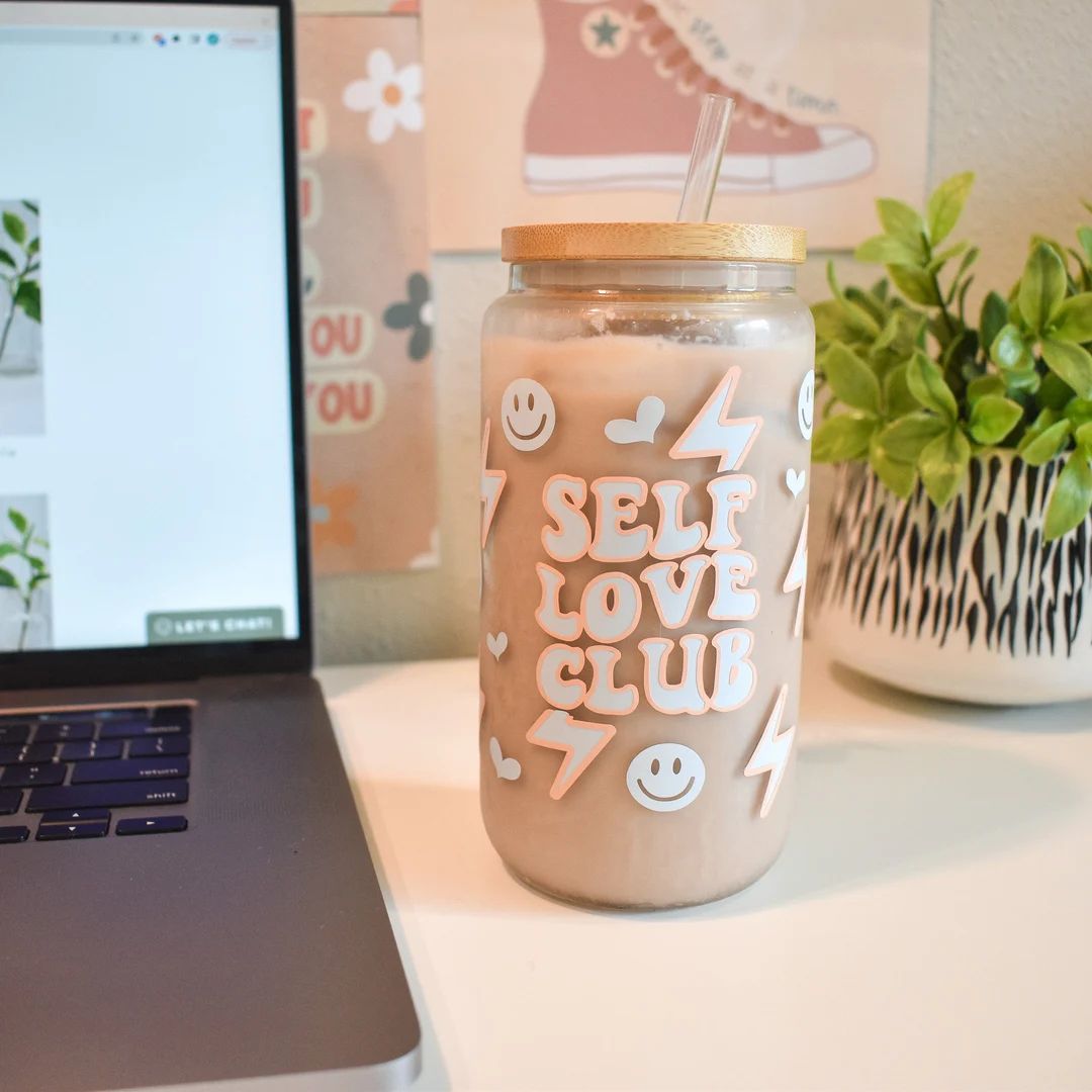 Adorable Self Love Club Iced Coffee Cup | Beer Can Coffee Cup | Aesthetic Iced Coffee Glass | 16 ... | Etsy (US)