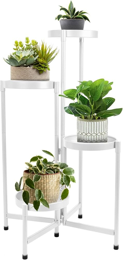 4 Tier Plant Stand Indoor Outdoor, 31 Inch Tall Metal Plant Shelf Waterproof, Plant Holder with F... | Amazon (US)