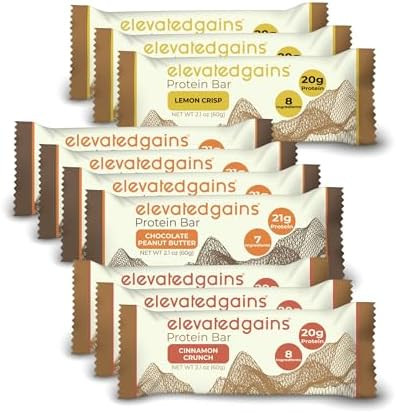 Elevated Gains Variety Pack Protein Bars, 10 Pack - Chocolate Peanut Butter, Cinnamon Crunch, Lem... | Amazon (US)