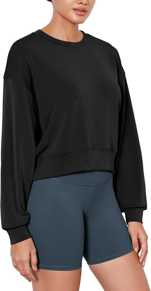 ODODOS Modal Soft Long Sleeve Cropped Sweatshirts for Women Oversized Crew Neck Pullover Crop Top | Amazon (US)