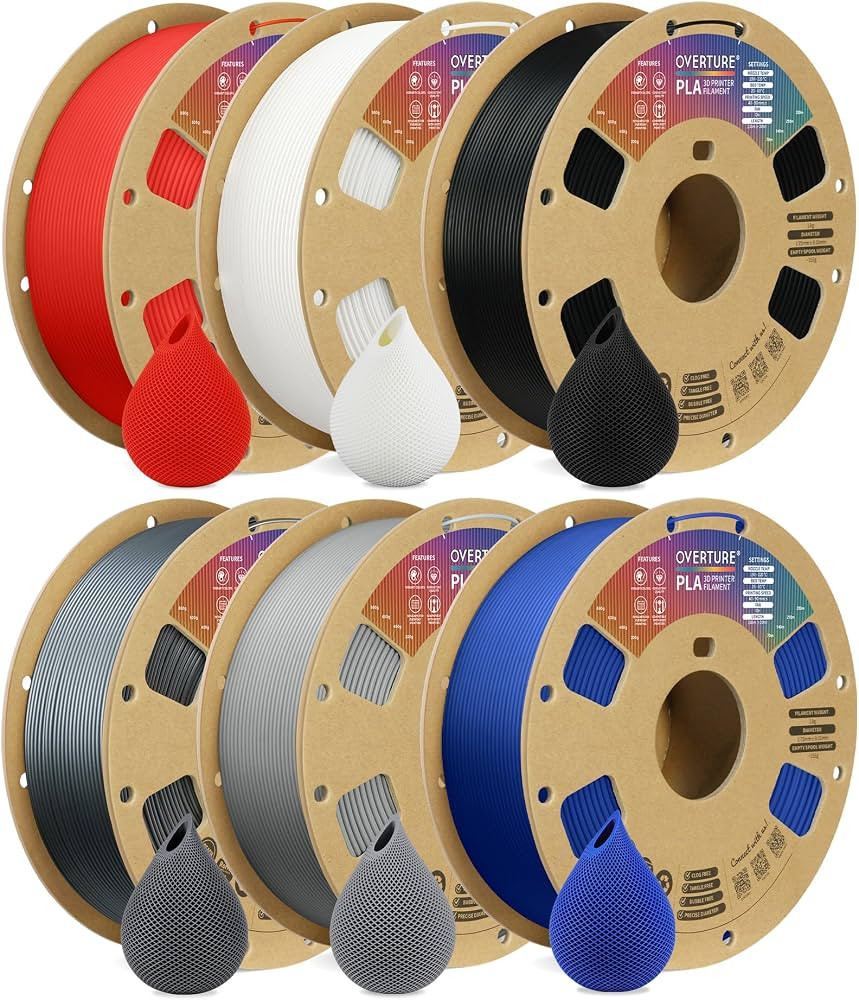 OVERTURE 6KG Bundle PLA Filament 1.75mm PLA 3D Printer Filament, 6 Pack 1kg(2.2lbs) Cardboard Spo... | Amazon (US)