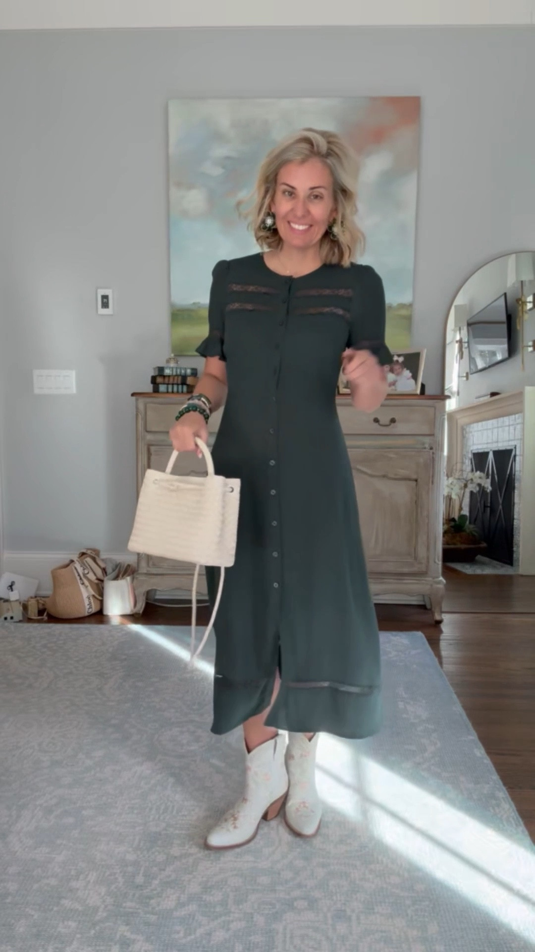 Loving this green silk dress that is so flattering. This is a dress that we are going to dress up or down. I’m wearing XS and 8 in the boots.

#LTKmomlife #LTKOver40 #LTKdayinmylife