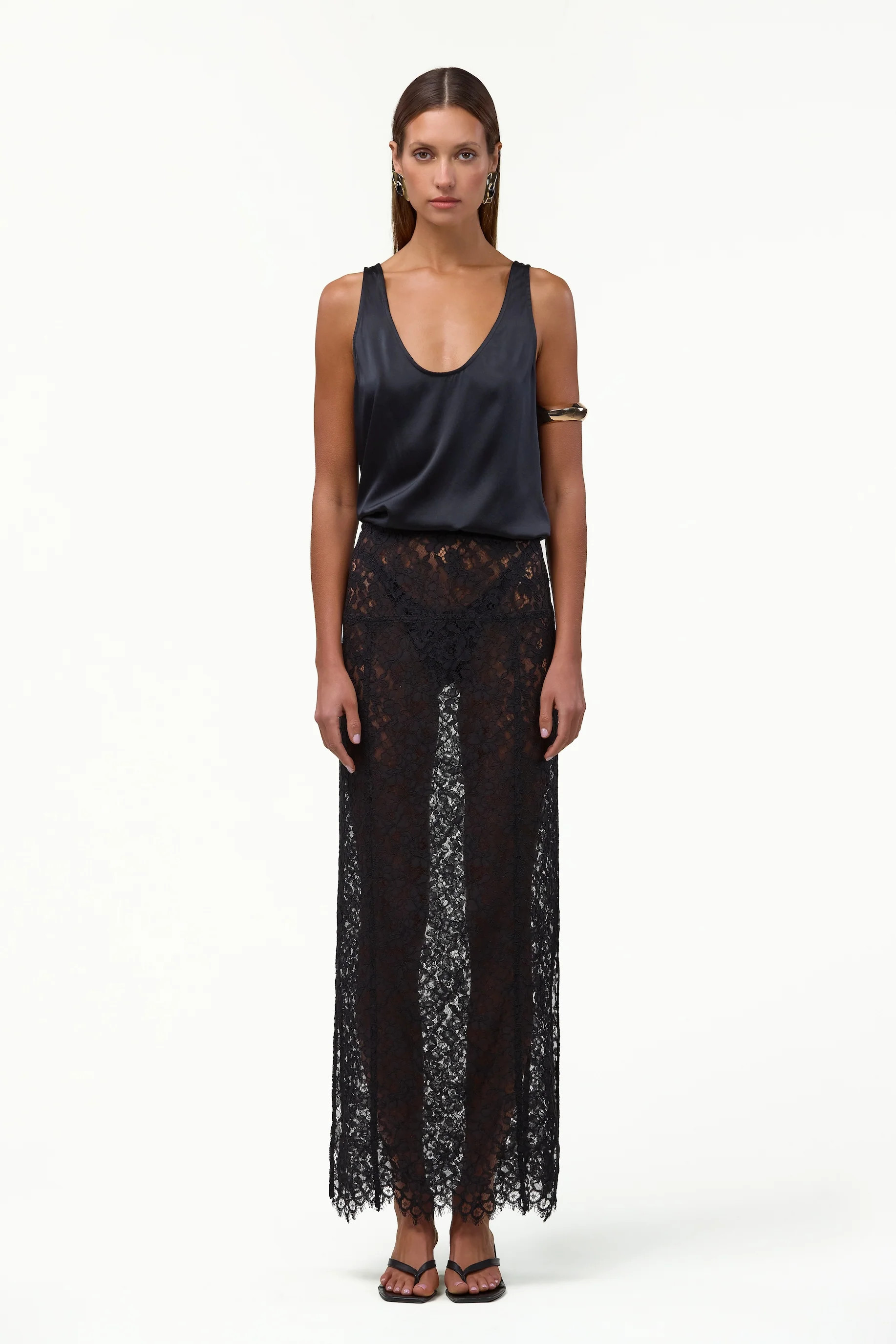 Lace Maxi Skirt (Black) | SAME