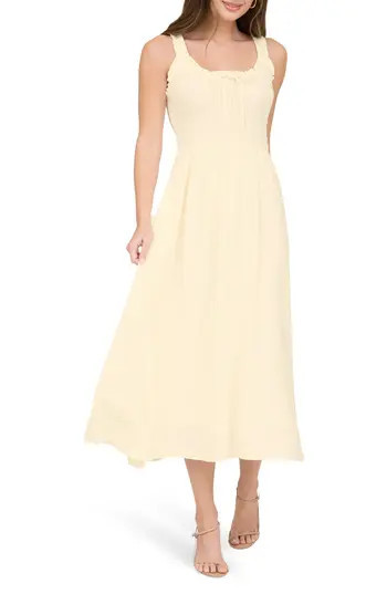 Blu Pepper Shirred Midi Dress in Butter Yellow at Nordstrom Rack, Size Medium | Nordstrom Rack