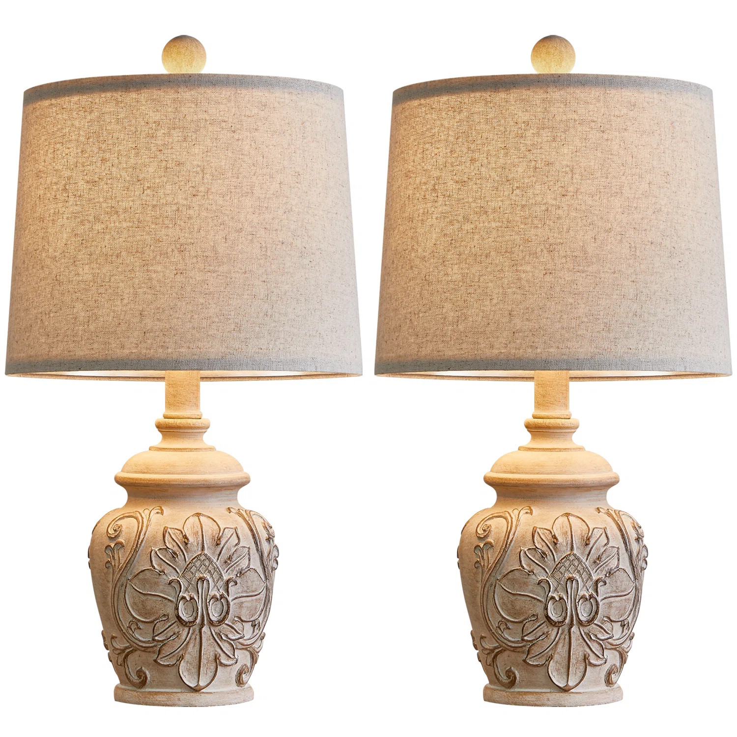 Dolans 18.75＂light brown retro country carved floral living room bedroom bedside lampByGracie O... | Wayfair North America