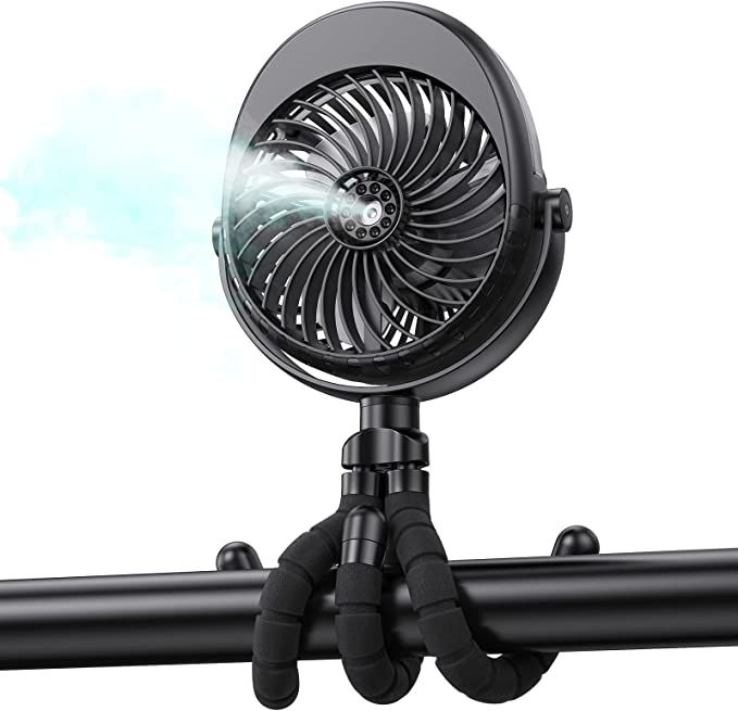 Baby Stroller Fan with Mist, Rechargeable Battery Operated Fan with Flexible Tripods, Personal Ha... | Amazon (US)