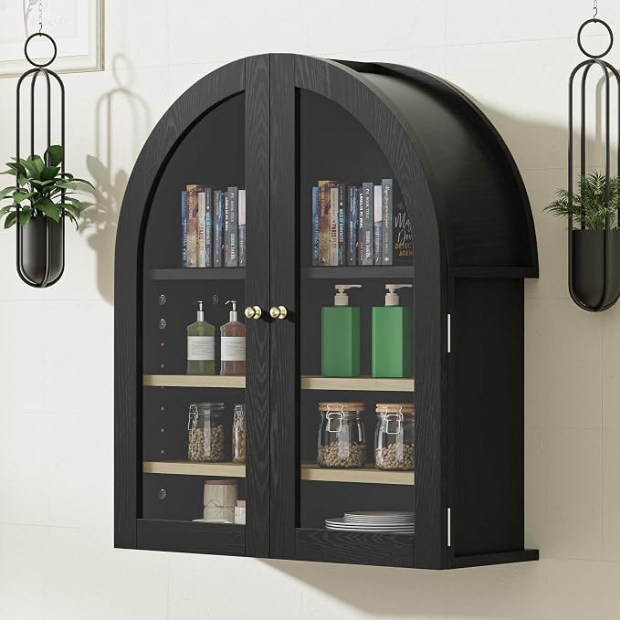 Bathroom Arched Wall Cabinet, 23.6" Bathroom Cabinet Wall Mount with Adjustable Shelves & Glass D... | Amazon (US)