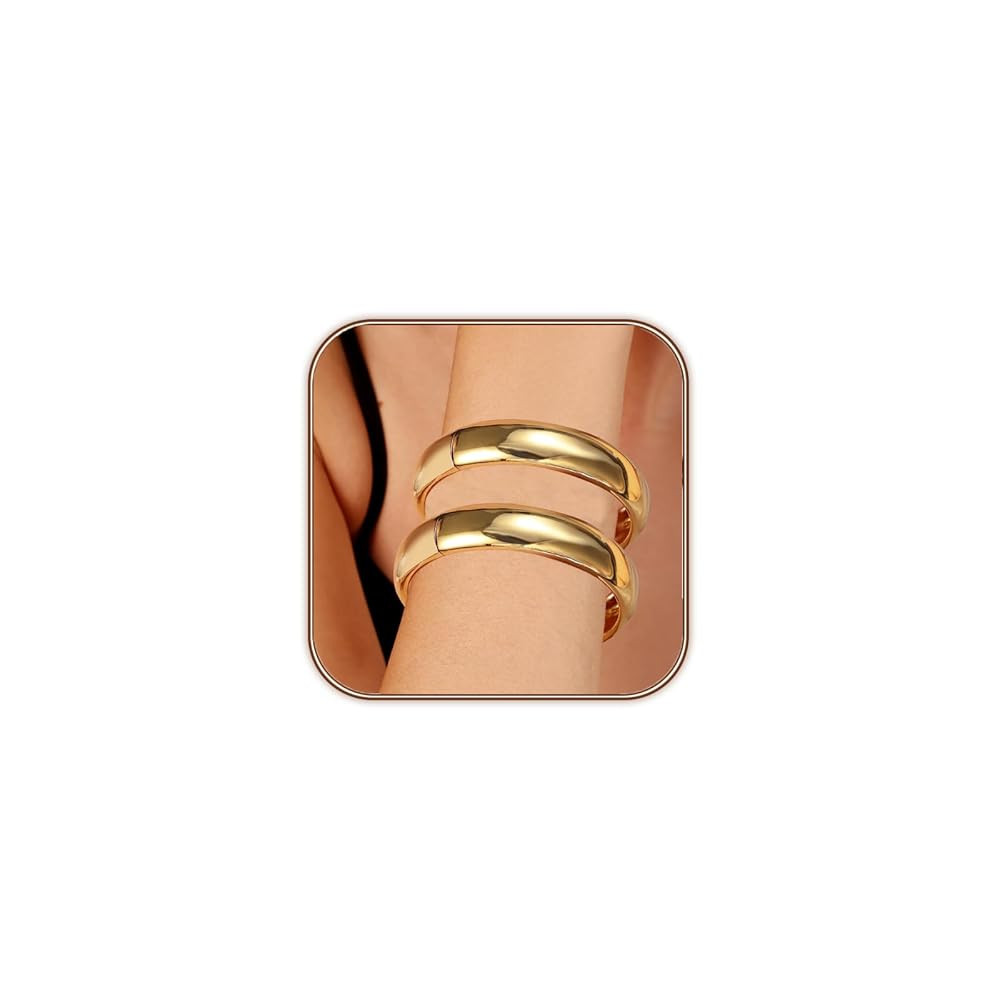 Gold Bangles Bracelets for Women Chunky Gold Cuff Bracelet Set 2PCS Trendy Bracelet for Women Irr... | Amazon (US)
