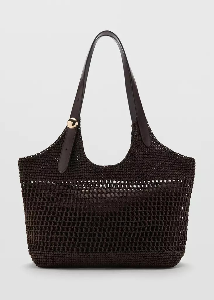 Natural fiber shopper bag with metallic detail | Mango (US/MX/AU)