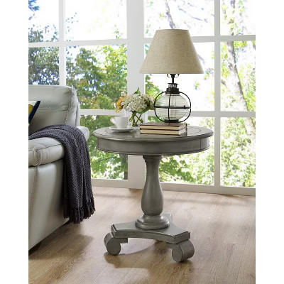 Roundhill Furniture Rene Round Wood Pedestal Side Table, Gray | Target