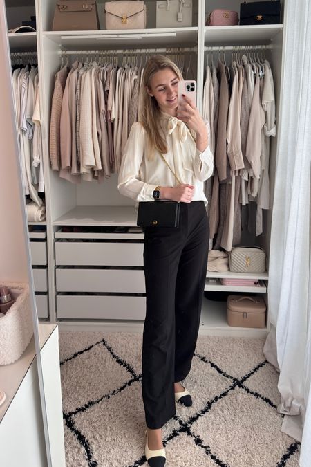 outfit inspiration, winter outfit, old money style, black trousers, LillySilk, Gucci, white blouse with bow, work outfit, ballerina flats, Nederland.

#LTKstyletip #LTKeurope #LTKSeasonal