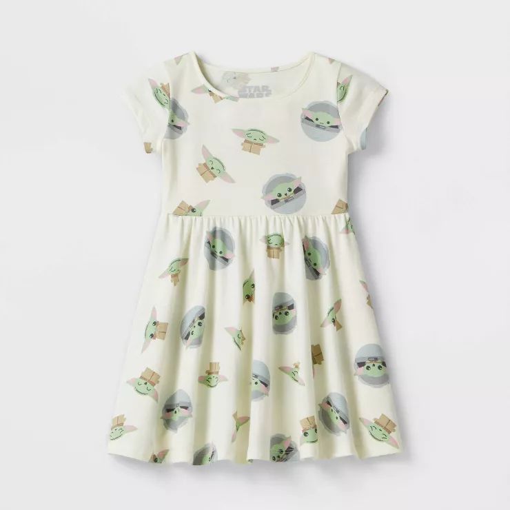 Toddler Girls' Baby Yoda Printed Skater Dress - White | Target