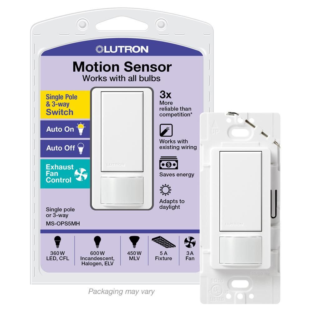 Lutron Maestro 5 Amp Single-Pole or Multi-Location Motion Sensor Switch, White | The Home Depot