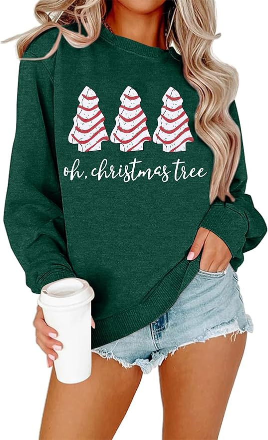 BANGELY Christmas Sweatshirt Women Christmas Tree Cake Graphic Sweater Shirts Xmas Holiday Pullov... | Amazon (US)