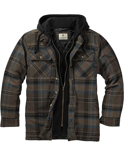 Wrangler Authentics Men's Long Sleeve Quilted Lined Flannel Shirt Jacket with Hood | Amazon (US)