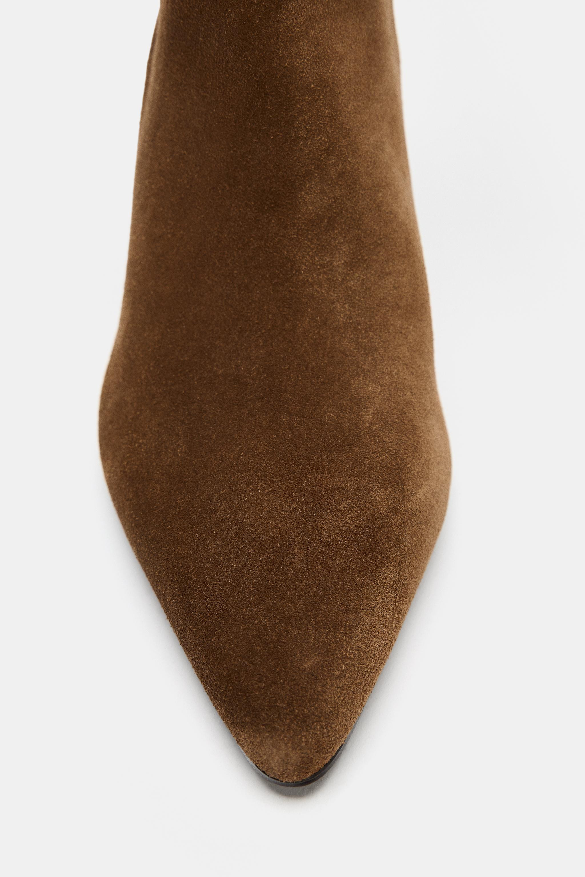 STITCHED SPLIT LEATHER HEELED BOOTS | Zara US