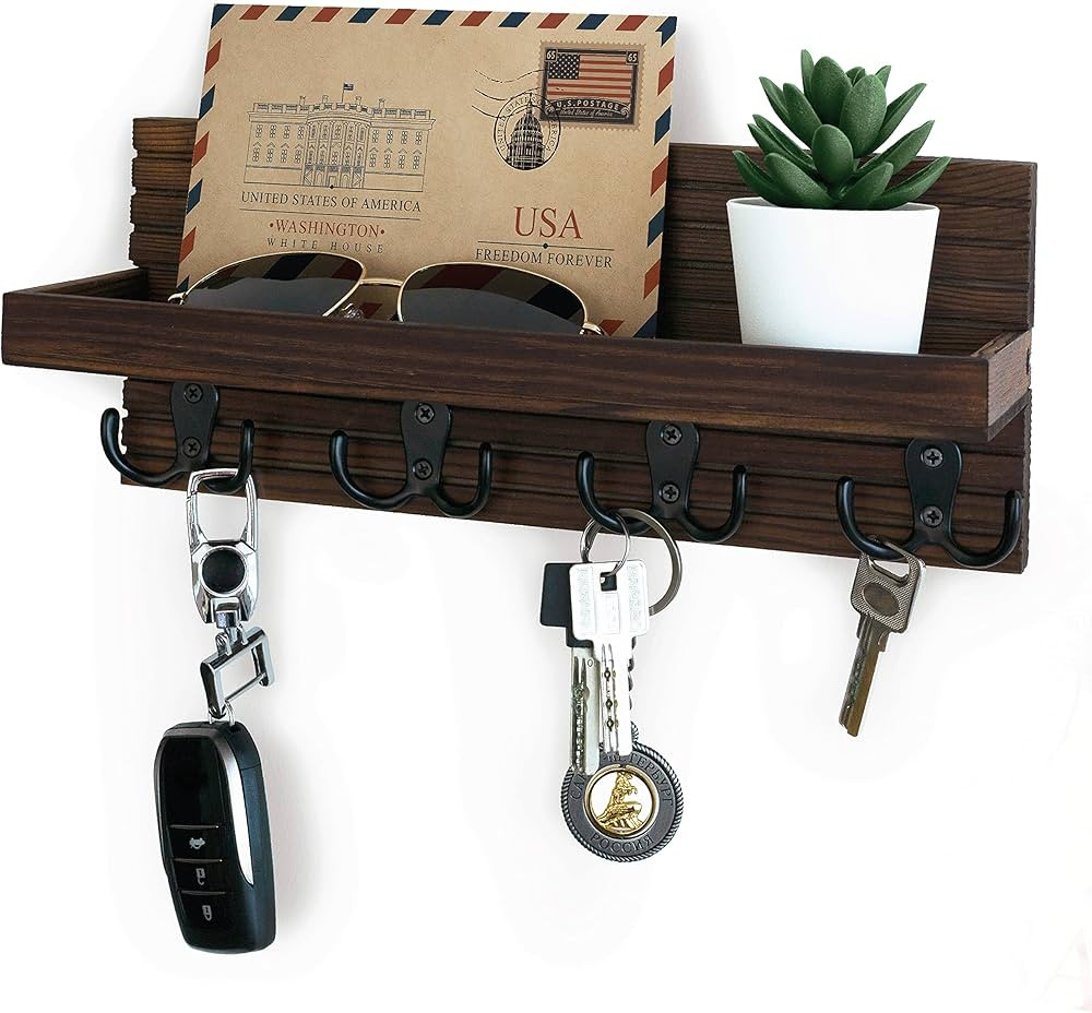 NAUMOO Natural Wooden Key Holder - Wall Mounted Mail Organizer and Key Hanger - Rustic Farmhouse ... | Amazon (US)