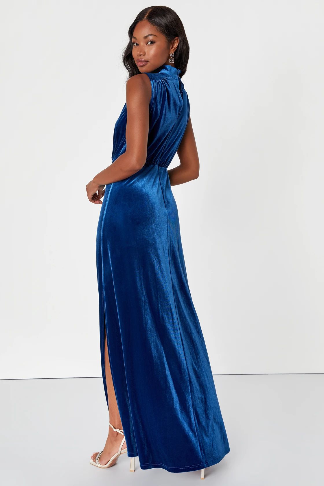 Classic Elegance Blue Velvet Sleeveless Mock Neck Maxi Dress | Lulus (US)