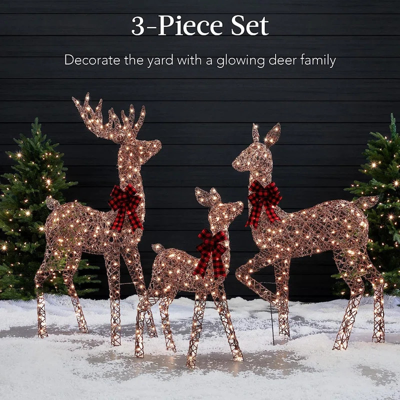 3-Piece Large Rattan Deer Family, Lighted Christmas Reindeer 5FT Outdoor Yard Decoration Set W/ 3... | Wayfair North America