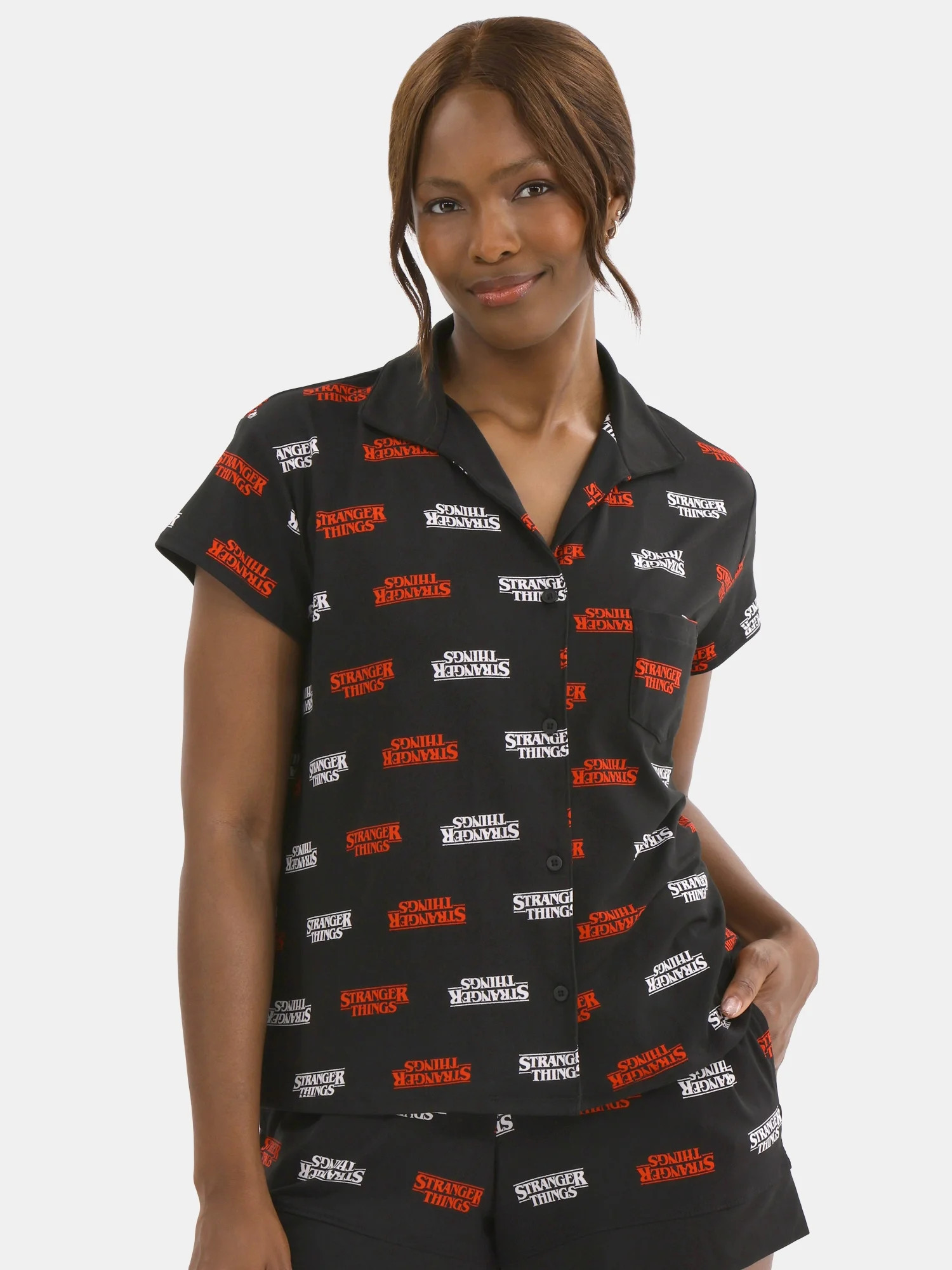 Netflix Stranger Things Women's Printed Notched Top and Shorts Pajama Set, 2-Piece, Sizes XS-3X | Walmart (US)