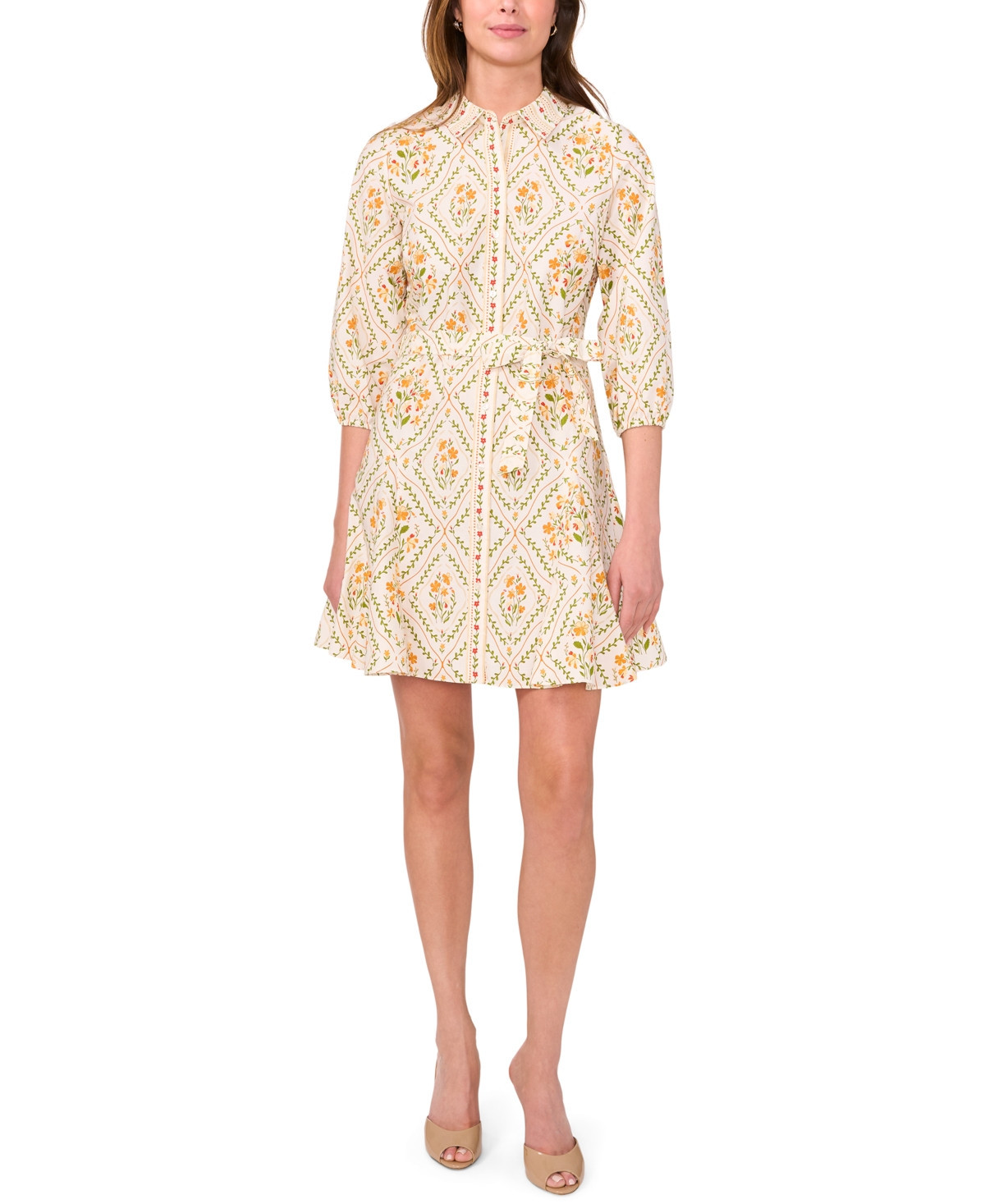 Msk Women's Long-Sleeve Collared Dress - Orange Zest | Macy's