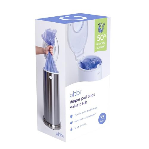 Ubbi Diaper Pail Plastic Bags, Disposable Baby Waste Bags, 3 Pack, 75 Count, 13-Gallon Bags | Amazon (US)