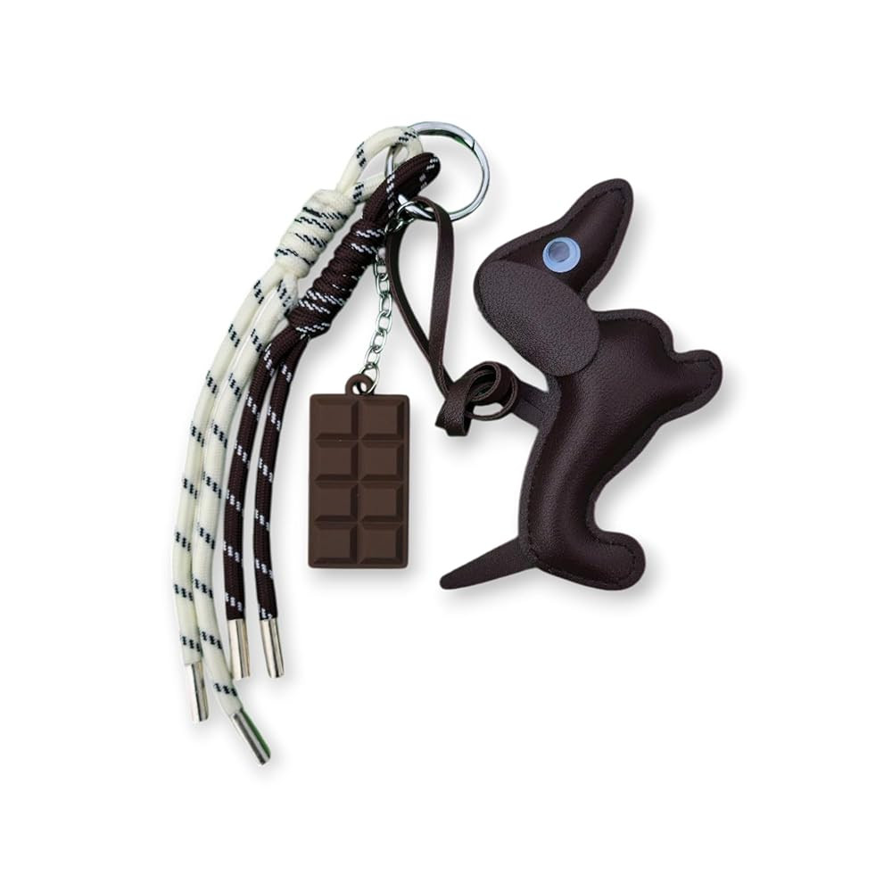 Dachshund Dog Keychain with Chocolate Bar Charm, Brown Leather, Braided Cord | Amazon (UK)