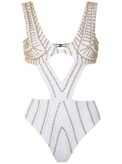 embroidered cut out swimsuit | Farfetch (US)