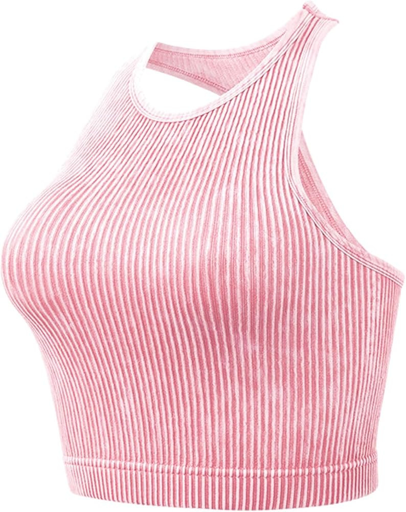 Racerback Sports Bras for Women Padded Thread Knit Padded Seamless High Impact Support for Yoga G... | Amazon (US)