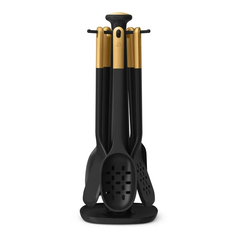 Beautiful 6-Piece Silicone Kitchen Utensil Tool Set with Rotating Rack, Black Sesame by Drew Barr... | Walmart (US)
