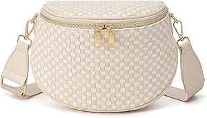 Trendy Woven Checkered Crossbody Bum Bag for Women，PU Leather Checkered Purse Fanny Packs Belt ... | Amazon (US)