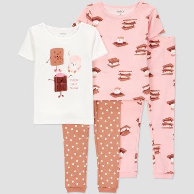 Carter's Just One You® Toddler Girls' 4pc Cotton Short Sleeve Smores Pajama Set - Ivory/Brown/Pink 5T | Target